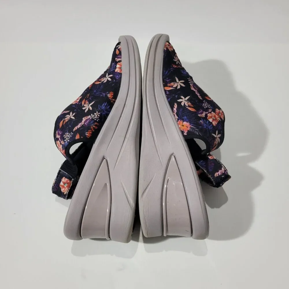 Bzees Womens Floral Wedge Platform Sandals Blue Sz 10W